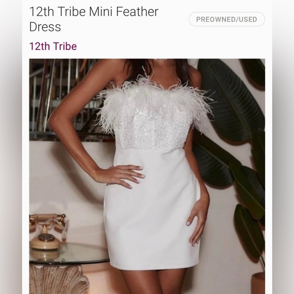 12th Tribe Strapless White Feather Dress